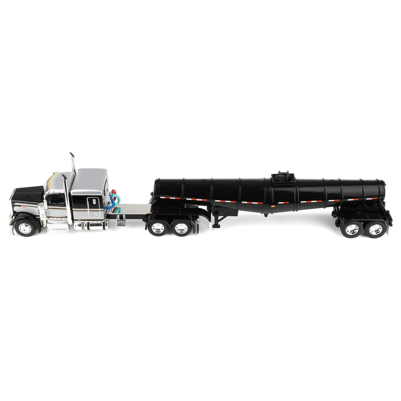 1/64 Black Peterbilt 589 Semi Truck with 63in Flat Top Sleeper Cab & Polar Deep Drop Trailer, DCP by First Gear