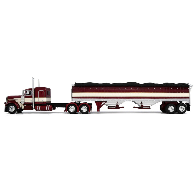 1/64 Peterbilt 389 Semi Truck with 43ft Wilson Pacesetter Grain Trailer, Maroon & Cream, DCP by First Gear