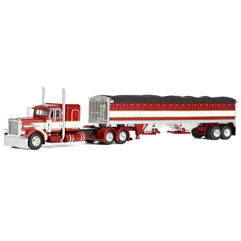 1/64 Peterbilt 389 Semi Truck with 43ft Wilson Pacesetter Grain Trailer, Maroon & Cream, DCP by First Gear