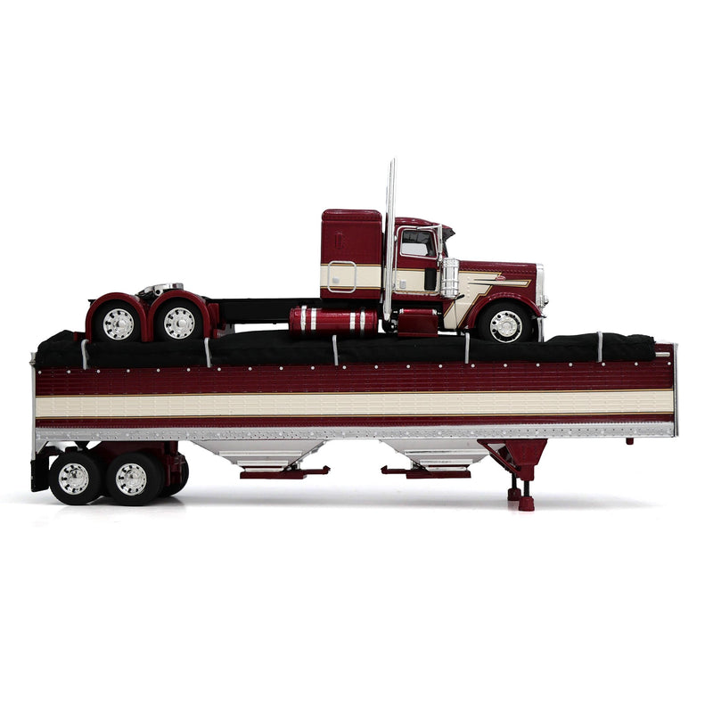 1/64 Peterbilt 389 Semi Truck with 43ft Wilson Pacesetter Grain Trailer, Maroon & Cream, DCP by First Gear