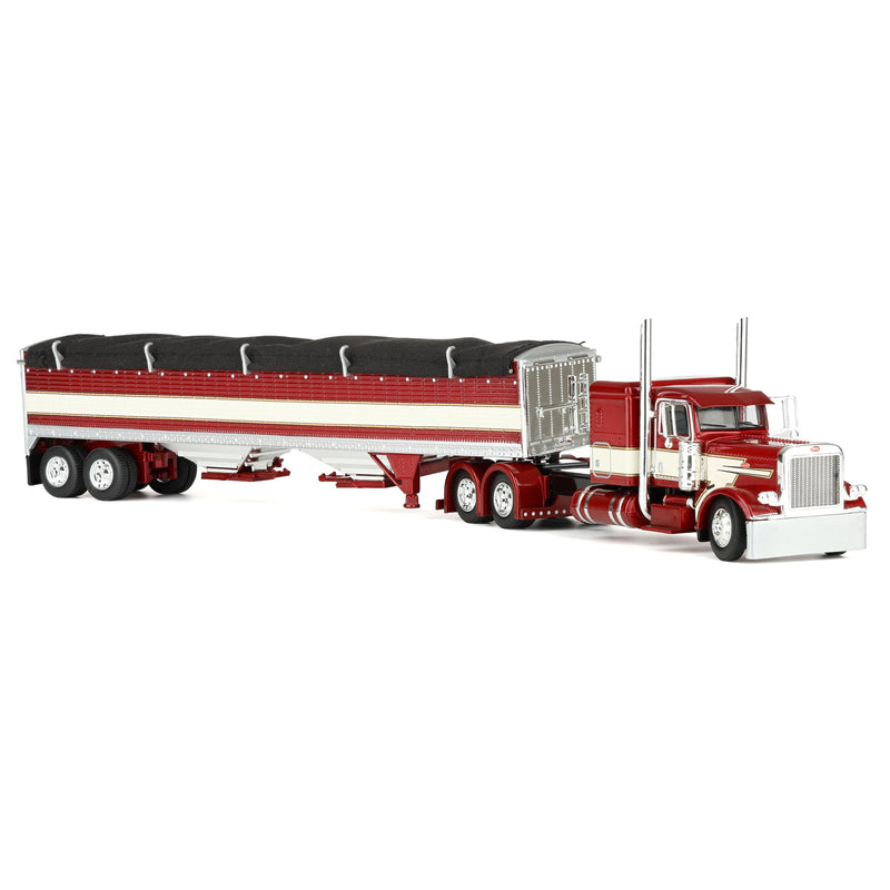 1/64 Peterbilt 389 Semi Truck with 43ft Wilson Pacesetter Grain Trailer, Maroon & Cream, DCP by First Gear