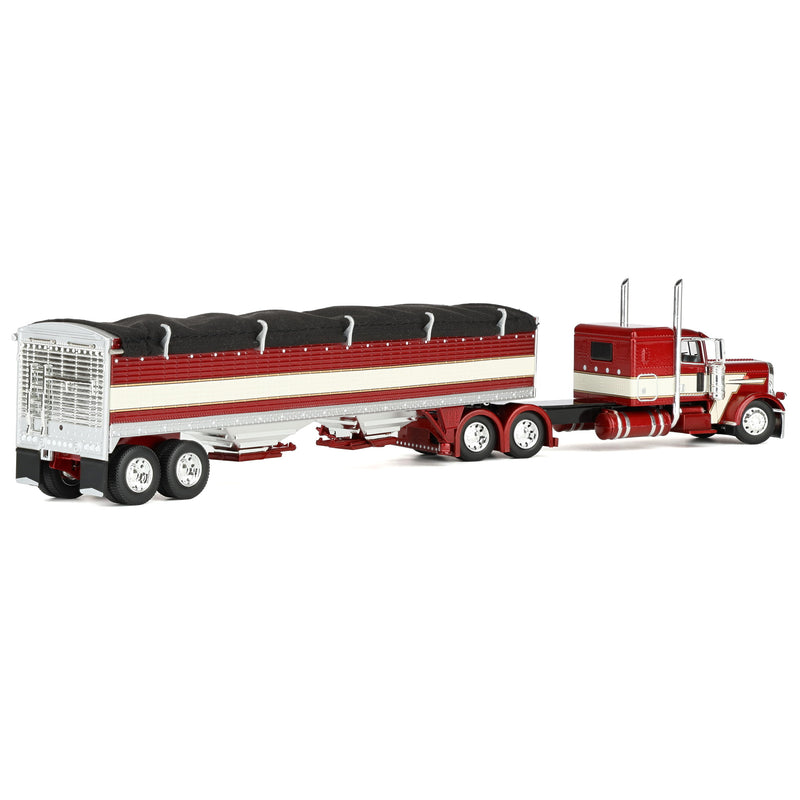 1/64 Peterbilt 389 Semi Truck with 43ft Wilson Pacesetter Grain Trailer, Maroon & Cream, DCP by First Gear