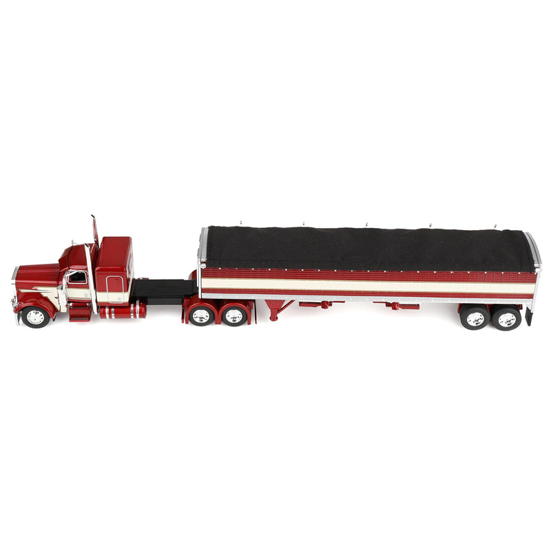 1/64 Peterbilt 389 Semi Truck with 43ft Wilson Pacesetter Grain Trailer, Maroon & Cream, DCP by First Gear
