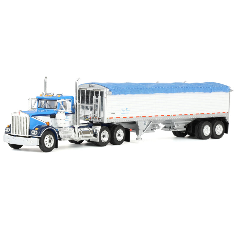 1/64 Kenworth W900A Semi Truck with 43ft Wilson Pacesetter Grain Trailer, Blue/White, DCP by First Gear, Shupe Bros. Trucking