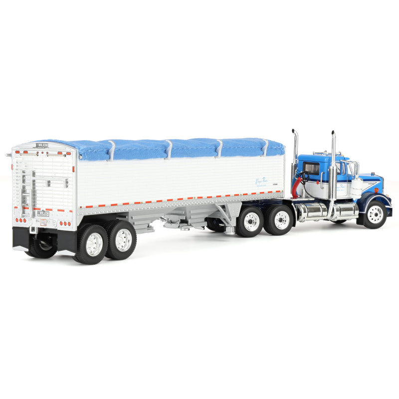 1/64 Kenworth W900A Semi Truck with 43ft Wilson Pacesetter Grain Trailer, Blue/White, DCP by First Gear, Shupe Bros. Trucking