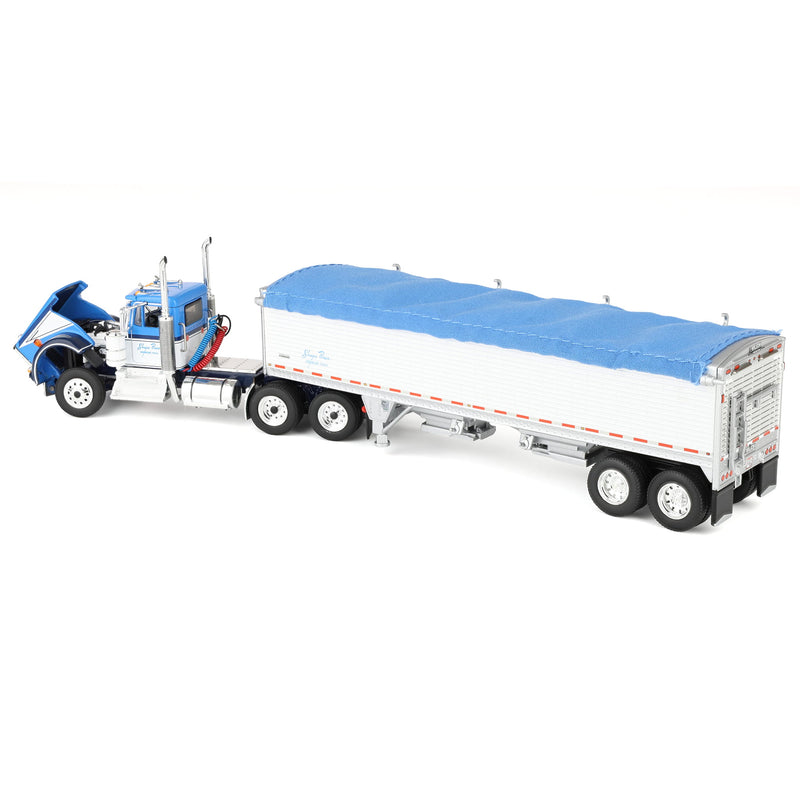 1/64 Kenworth W900A Semi Truck with 43ft Wilson Pacesetter Grain Trailer, Blue/White, DCP by First Gear, Shupe Bros. Trucking