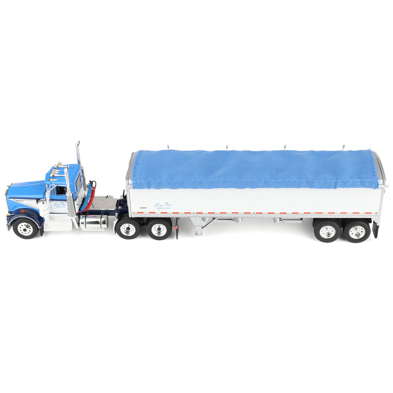 1/64 Kenworth W900A Semi Truck with 43ft Wilson Pacesetter Grain Trailer, Blue/White, DCP by First Gear, Shupe Bros. Trucking