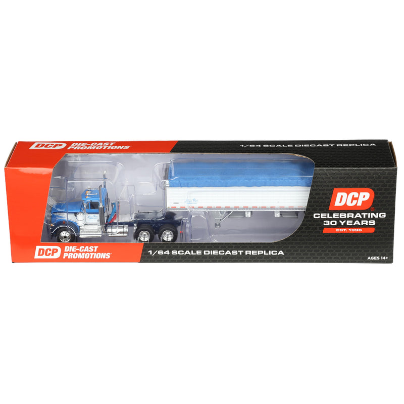 1/64 Kenworth W900A Semi Truck with 43ft Wilson Pacesetter Grain Trailer, Blue/White, DCP by First Gear, Shupe Bros. Trucking