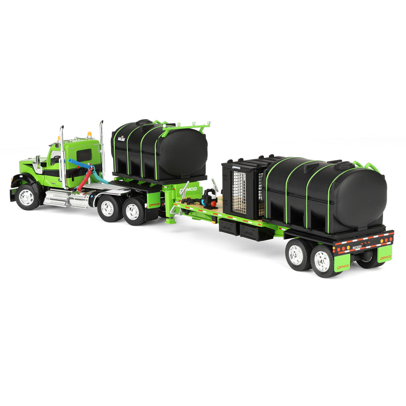 1/64 Kenworth W990 Semi Truck with DEMCO Liquid Fertilizer Tender Trailer, Green/Black, DCP by First Gear