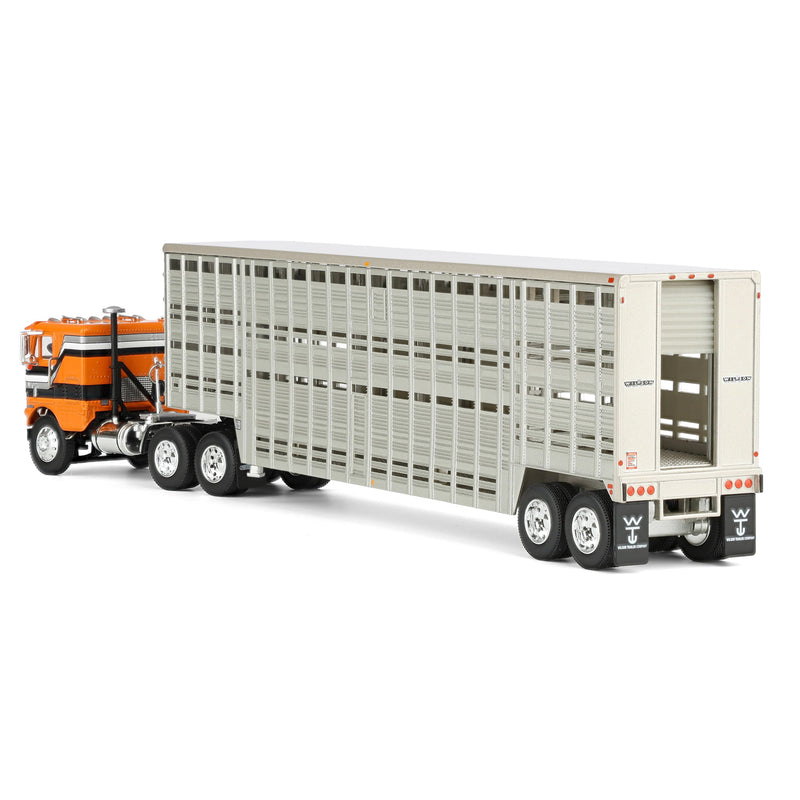 1/64 Freightliner COE Semi Truck with 45ft Wilson Vintage Livestock Trailer, Orange/Black, DCP by First Gear