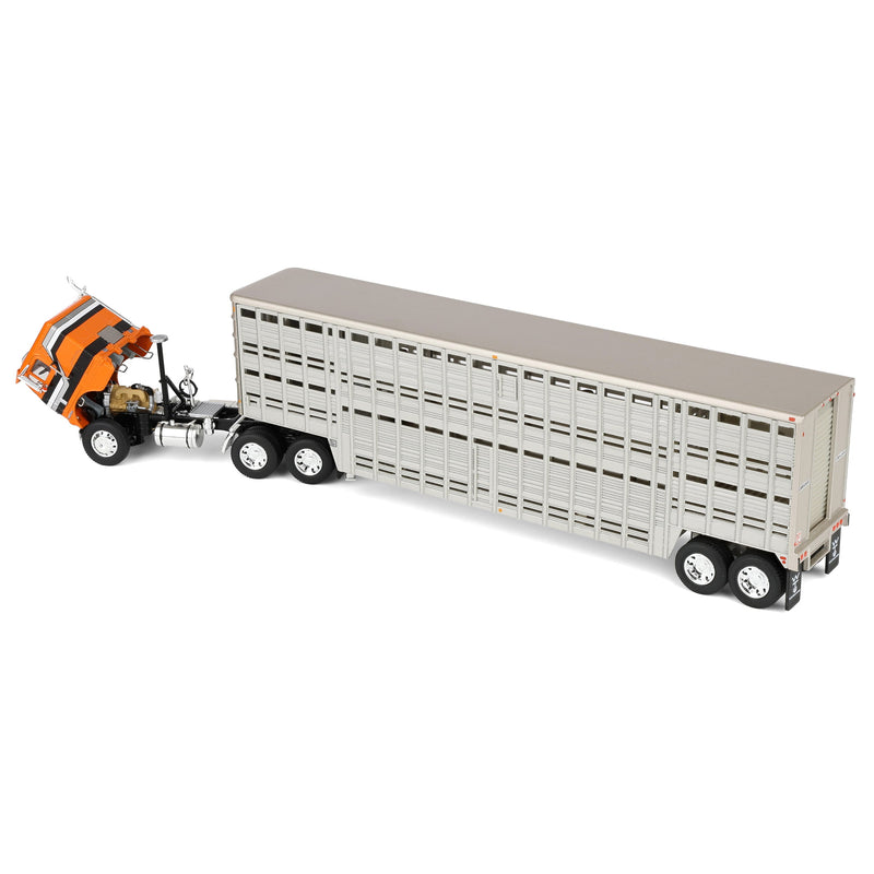 1/64 Freightliner COE Semi Truck with 45ft Wilson Vintage Livestock Trailer, Orange/Black, DCP by First Gear