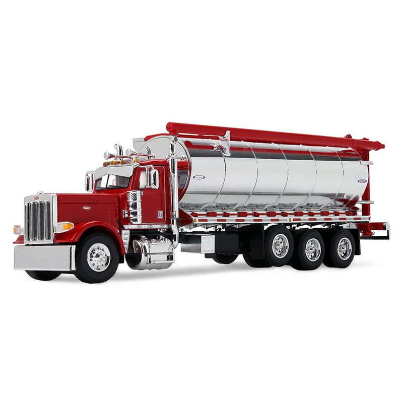 1/64 Peterbilt 389 Semi Truck with Ledwell Chrome Bulk Haul Feed Tank, Red, DCP by First Gear