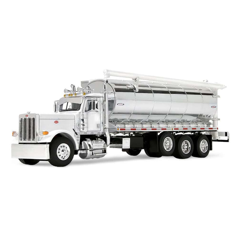 1/64 Peterbilt 389 Semi Truck with Ledwell Chrome Bulk Haul Feed Tank, White, DCP by First Gear