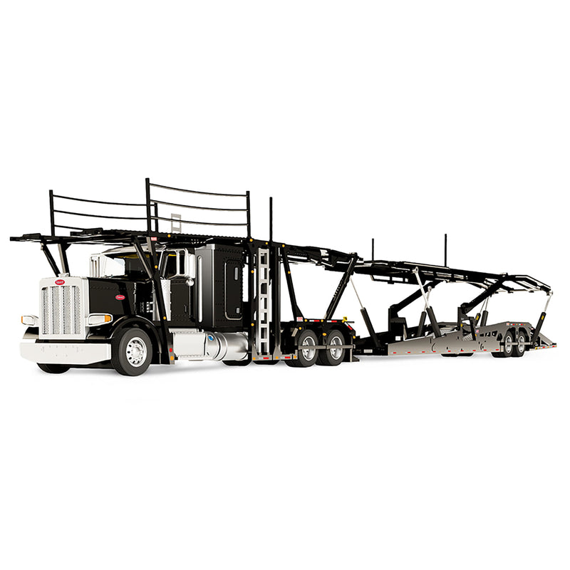 1/64 Peterbilt 389 Semi Truck with Boydstun 9106-48EZ Car Carrier Trailer, Black, Outback Toys Exclusive DCP by First Gear