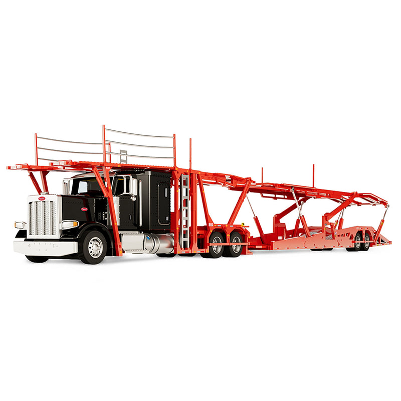 1/64 Peterbilt 389 Semi Truck with Boydstun 9106-48EZ Car Carrier Trailer, Black & Red, Outback Toys Exclusive DCP by First Gear