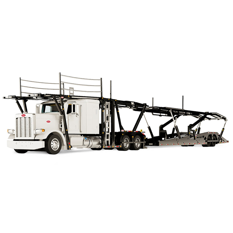 1/64 Peterbilt 389 Semi Truck with Boydstun 9106-48EZ Car Carrier Trailer, White & Black, Outback Toys Exclusive DCP by First Gear