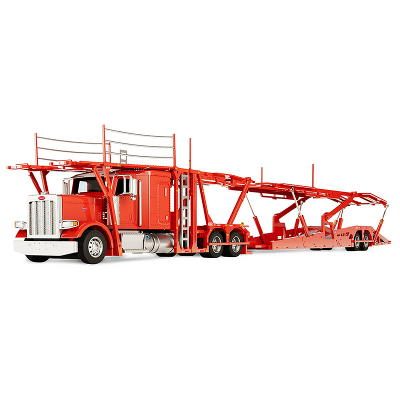 1/64 Peterbilt 389 Semi Truck with Boydstun 9106-48EZ Car Carrier Trailer, Red & Red, Outback Toys Exclusive DCP by First Gear