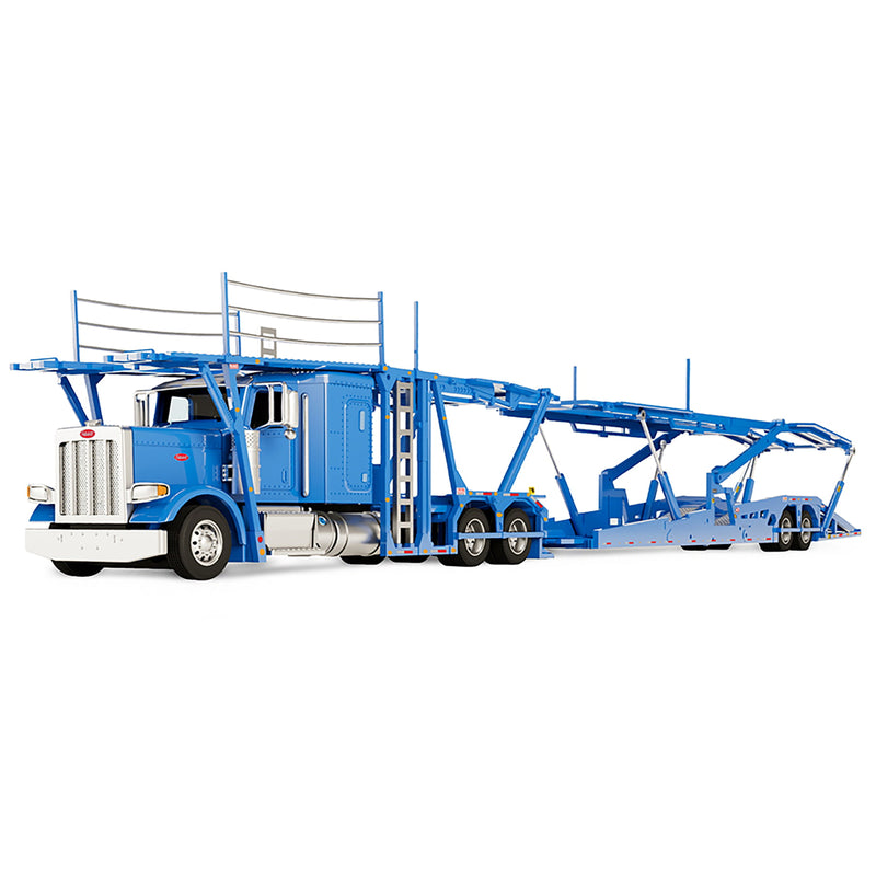 1/64 Peterbilt 389 Semi Truck with Boydstun 9106-48EZ Car Carrier Trailer, Blue & Blue, Outback Toys Exclusive DCP by First Gear