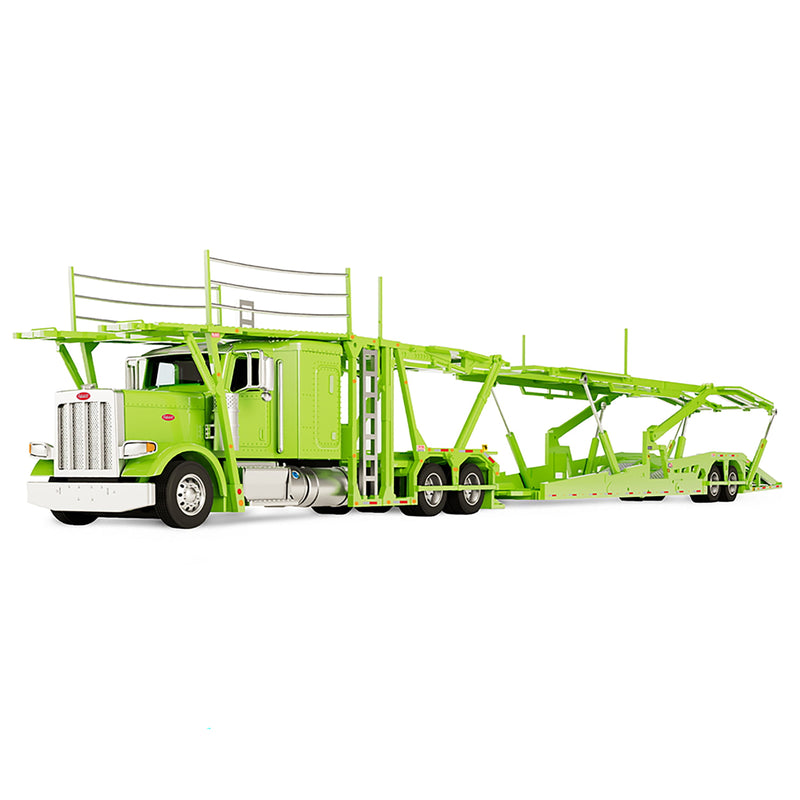 1/64 Peterbilt 389 Semi Truck with Boydstun 9106-48EZ Car Carrier Trailer, Green & Green, Outback Toys Exclusive DCP by First Gear