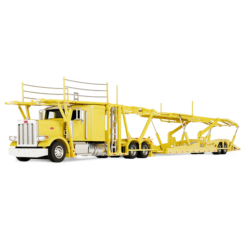 1/64 Peterbilt 389 Semi Truck with Boydstun 9106-48EZ Car Carrier Trailer, Yellow & Yellow, Outback Toys Exclusive DCP by First Gear