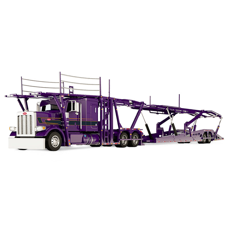 1/64 Peterbilt 389 Semi Truck with Aftermarket Parts & Boydstun 9106-48EZ Car Carrier Trailer, Purple Custom, Outback Toys Exclusive DCP by First Gear