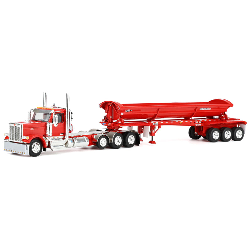 1/64 Peterbilt 589 Day Cab Semi Truck with SmithCo Side Dump Trailer, Red with Red Trailer, DCP by First Gear
