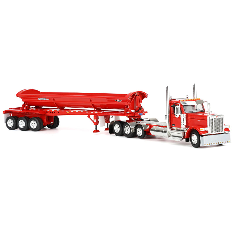 1/64 Peterbilt 589 Day Cab Semi Truck with SmithCo Side Dump Trailer, Red with Red Trailer, DCP by First Gear