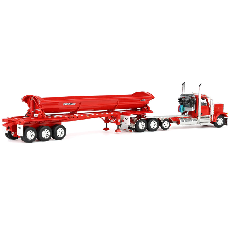 1/64 Peterbilt 589 Day Cab Semi Truck with SmithCo Side Dump Trailer, Red with Red Trailer, DCP by First Gear