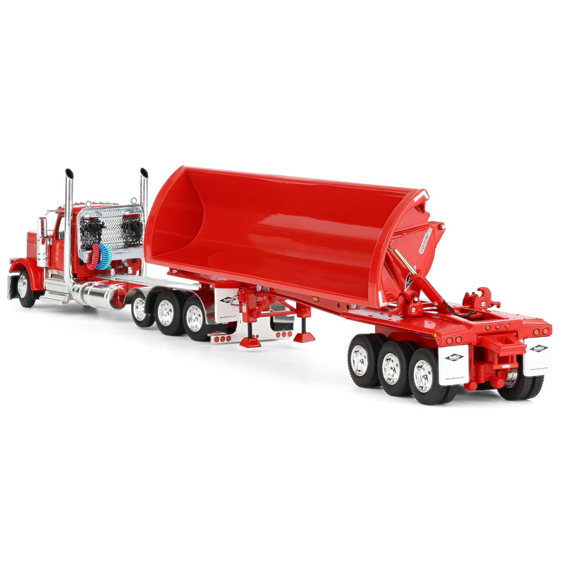 1/64 Peterbilt 589 Day Cab Semi Truck with SmithCo Side Dump Trailer, Red with Red Trailer, DCP by First Gear