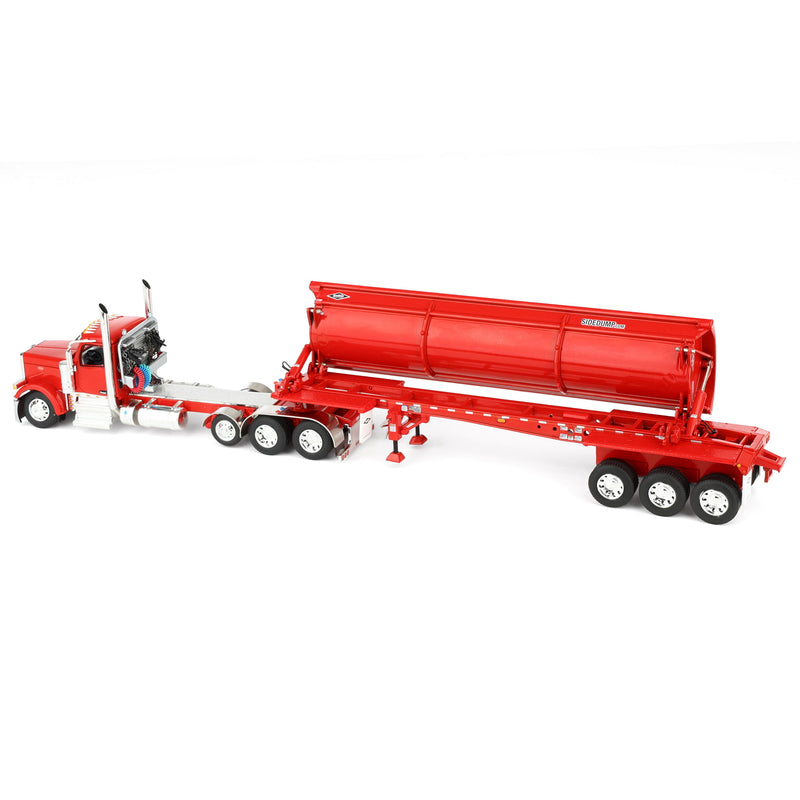 1/64 Peterbilt 589 Day Cab Semi Truck with SmithCo Side Dump Trailer, Red with Red Trailer, DCP by First Gear