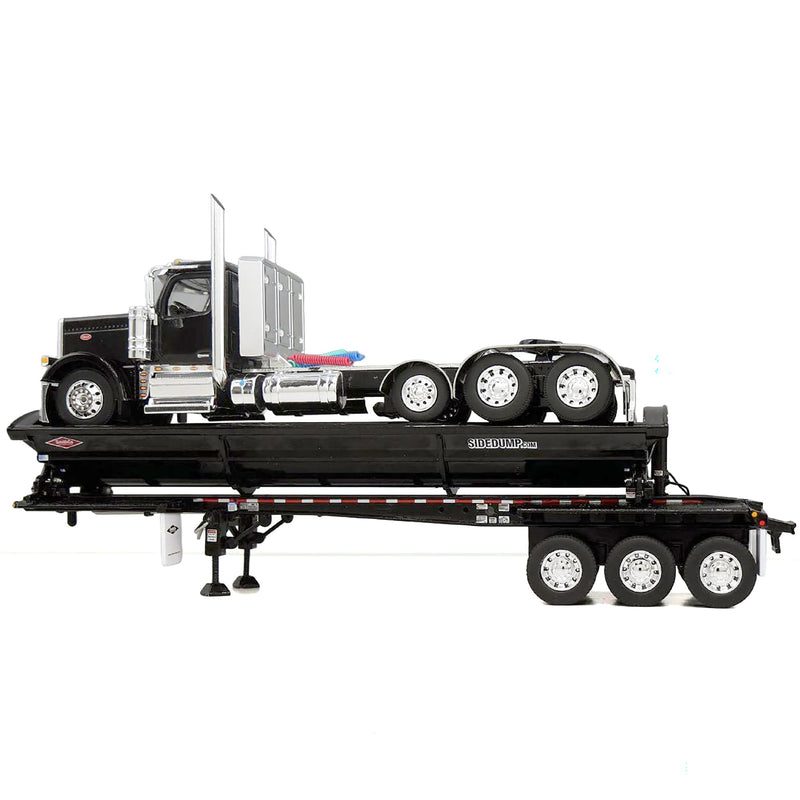 1/64 Peterbilt 589 Day Cab Semi Truck with Side Dump Trailer, Black with Black Trailer, DCP by First Gear