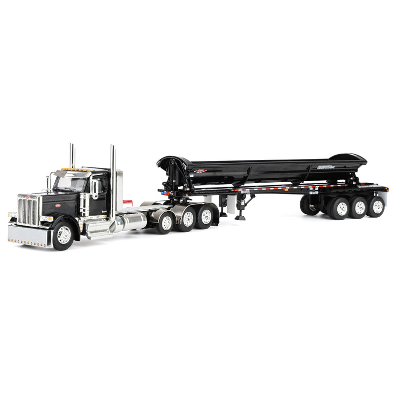 1/64 Peterbilt 589 Day Cab Semi Truck with SmithCo Side Dump Trailer, Black with Black Trailer, DCP by First Gear