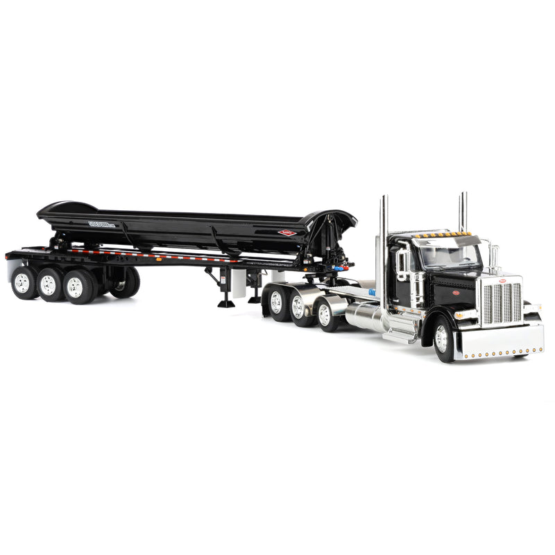 1/64 Peterbilt 589 Day Cab Semi Truck with SmithCo Side Dump Trailer, Black with Black Trailer, DCP by First Gear