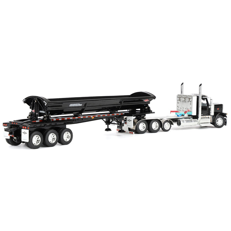 1/64 Peterbilt 589 Day Cab Semi Truck with SmithCo Side Dump Trailer, Black with Black Trailer, DCP by First Gear