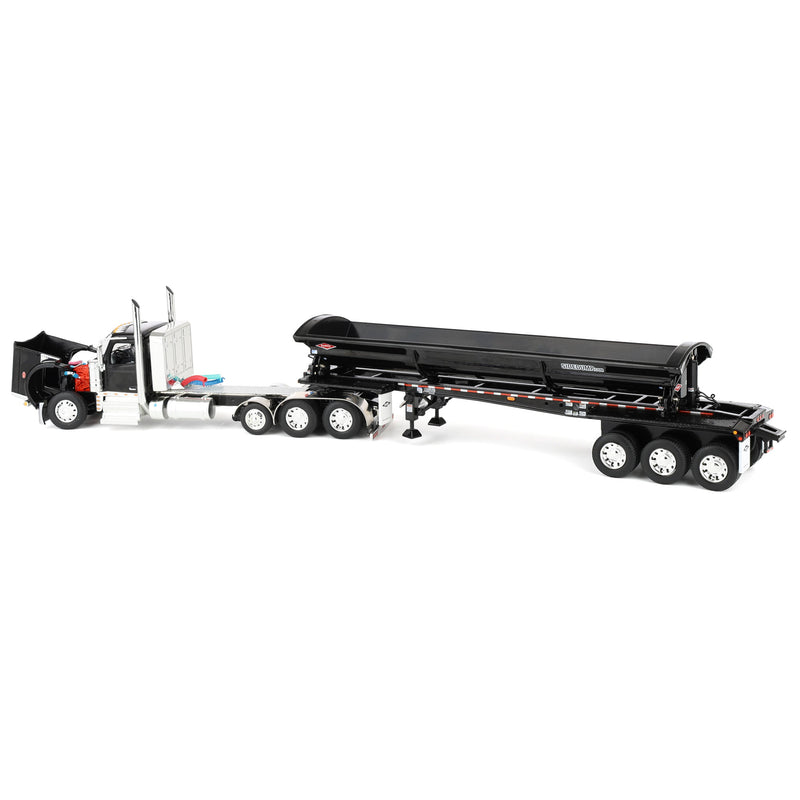 1/64 Peterbilt 589 Day Cab Semi Truck with SmithCo Side Dump Trailer, Black with Black Trailer, DCP by First Gear