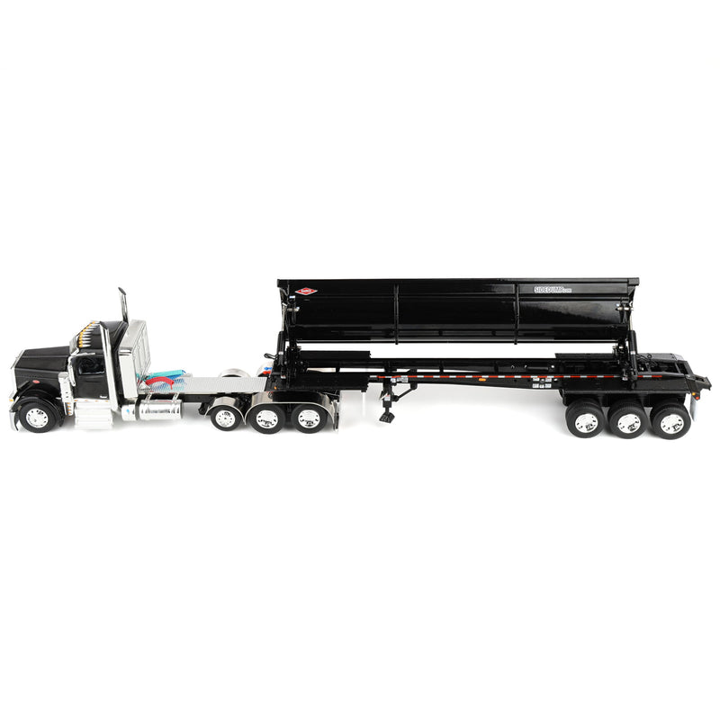 1/64 Peterbilt 589 Day Cab Semi Truck with SmithCo Side Dump Trailer, Black with Black Trailer, DCP by First Gear