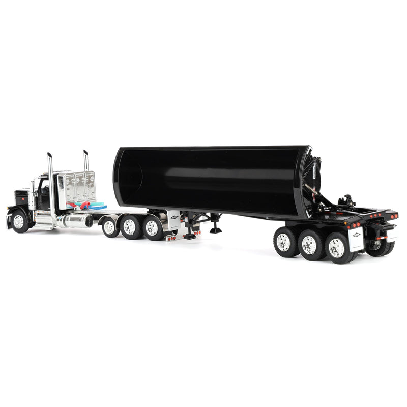 1/64 Peterbilt 589 Day Cab Semi Truck with SmithCo Side Dump Trailer, Black with Black Trailer, DCP by First Gear