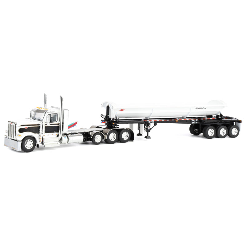 1/64 Peterbilt 589 Day Cab Semi Truck with SmithCo Side Dump Trailer, White & Black with White Trailer, DCP by First Gear