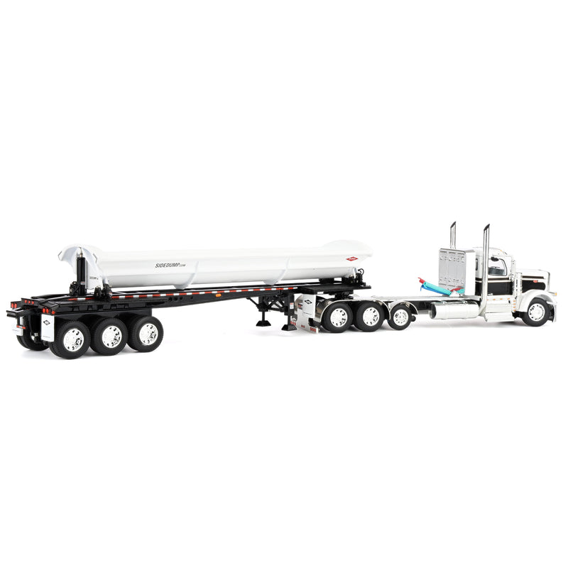 1/64 Peterbilt 589 Day Cab Semi Truck with SmithCo Side Dump Trailer, White & Black with White Trailer, DCP by First Gear