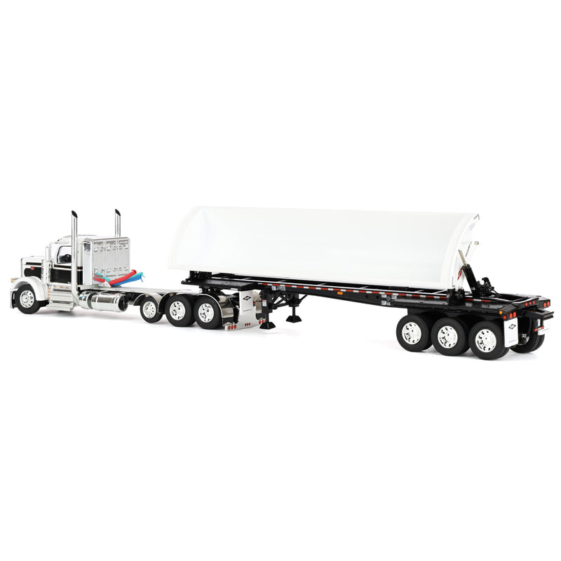 1/64 Peterbilt 589 Day Cab Semi Truck with SmithCo Side Dump Trailer, White & Black with White Trailer, DCP by First Gear