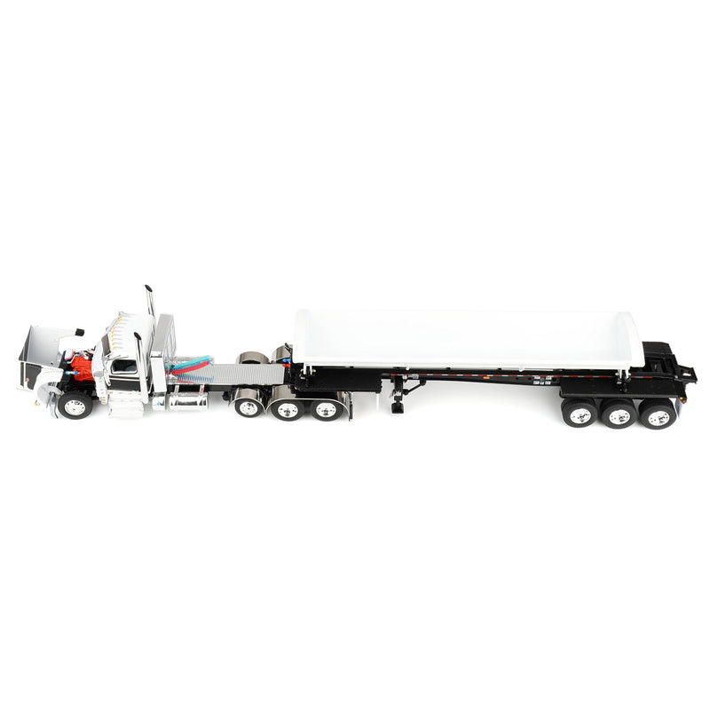 1/64 Peterbilt 589 Day Cab Semi Truck with SmithCo Side Dump Trailer, White & Black with White Trailer, DCP by First Gear