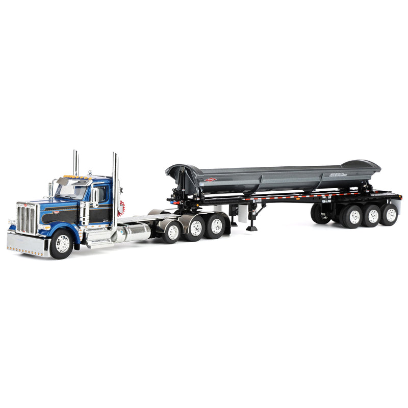 1/64 Peterbilt 589 Day Cab Semi Truck with SmithCo Side Dump Trailer, Blue & Black with Gray Trailer, DCP by First Gear