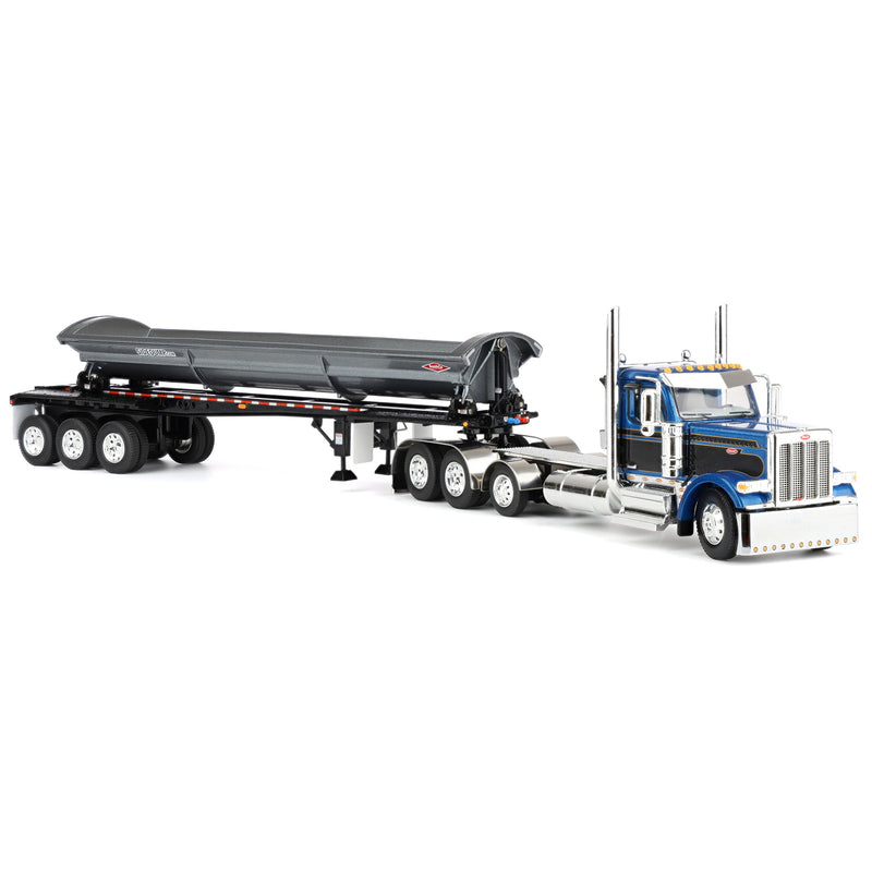 1/64 Peterbilt 589 Day Cab Semi Truck with SmithCo Side Dump Trailer, Blue & Black with Gray Trailer, DCP by First Gear
