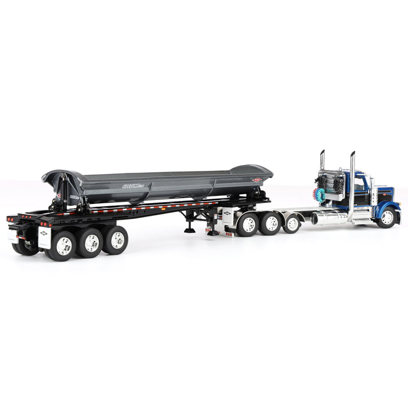 1/64 Peterbilt 589 Day Cab Semi Truck with SmithCo Side Dump Trailer, Blue & Black with Gray Trailer, DCP by First Gear