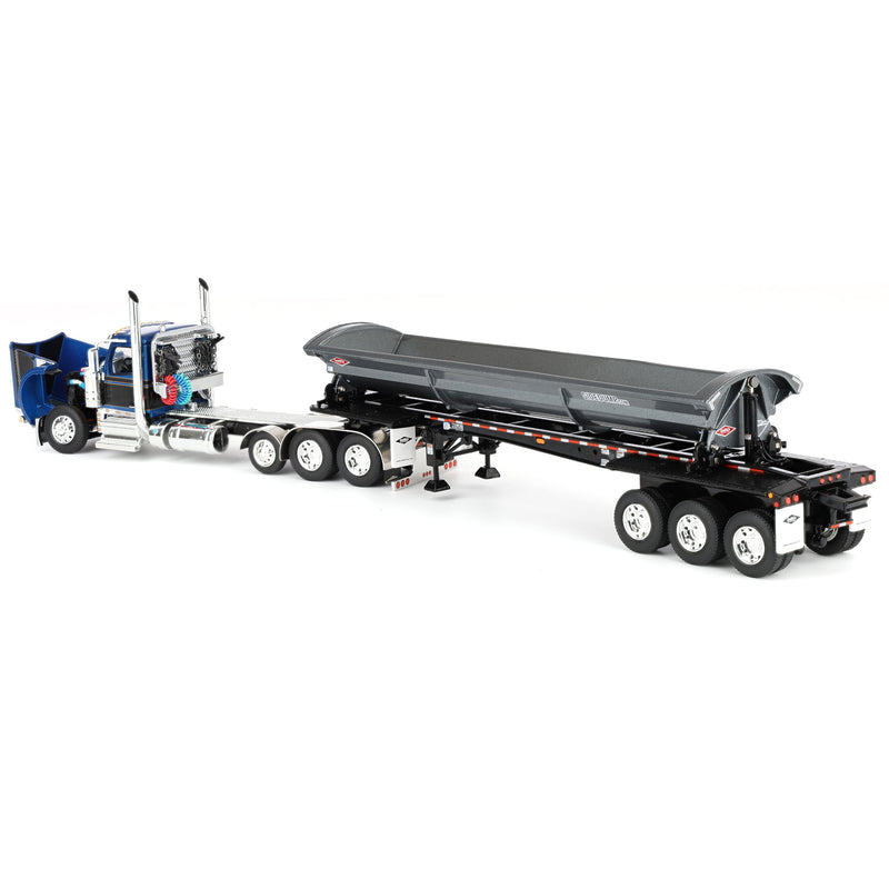 1/64 Peterbilt 589 Day Cab Semi Truck with SmithCo Side Dump Trailer, Blue & Black with Gray Trailer, DCP by First Gear