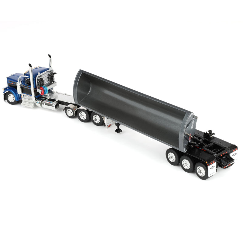 1/64 Peterbilt 589 Day Cab Semi Truck with SmithCo Side Dump Trailer, Blue & Black with Gray Trailer, DCP by First Gear