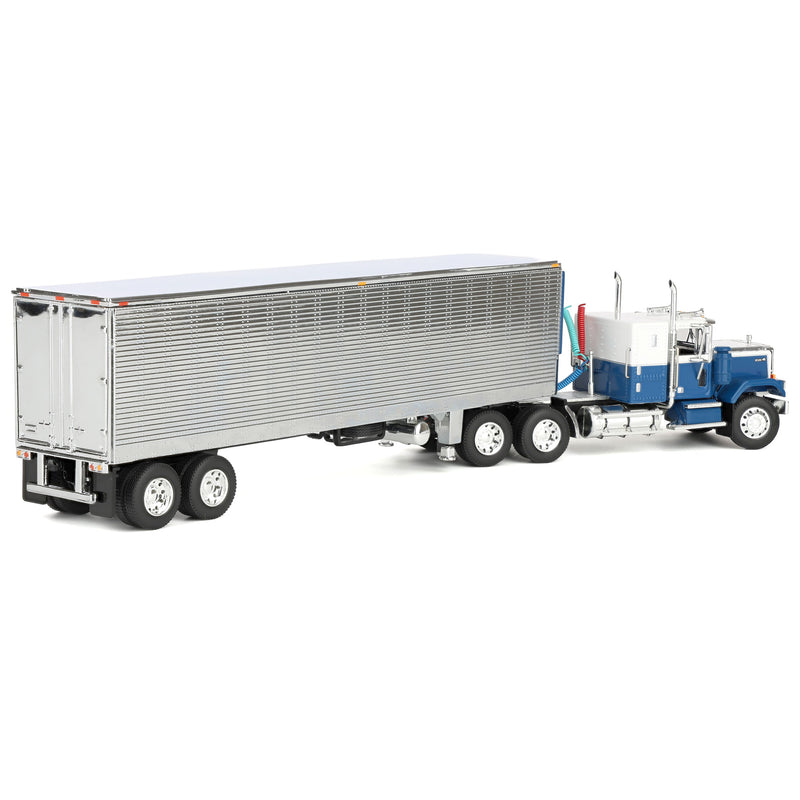 1/64 Chevrolet Bison Semi Truck with 40ft Vintage Trailer & Reefer, Blue/Chrome, DCP by First Gear