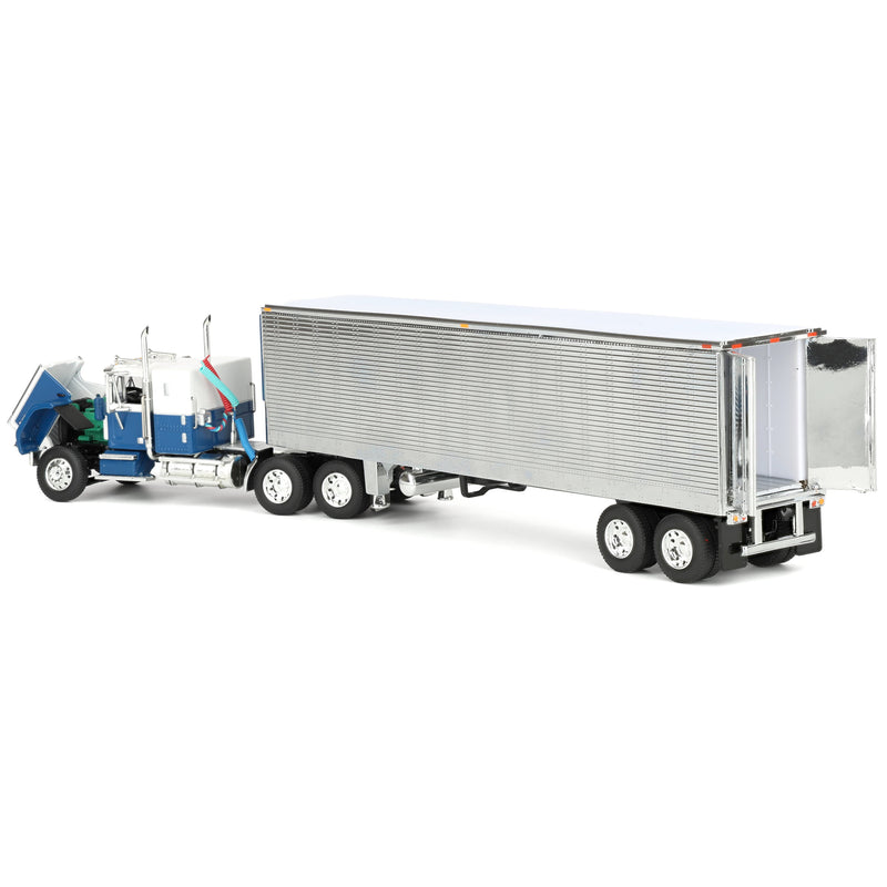 1/64 Chevrolet Bison Semi Truck with 40ft Vintage Trailer & Reefer, Blue/Chrome, DCP by First Gear