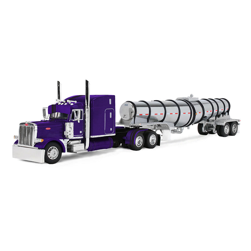 1/64 Peterbilt 379 Semi Truck with 63in Mid-Roof Sleeper Cab & Polar Deep Drop Trailer, Wild Orchid, DCP by First Gear