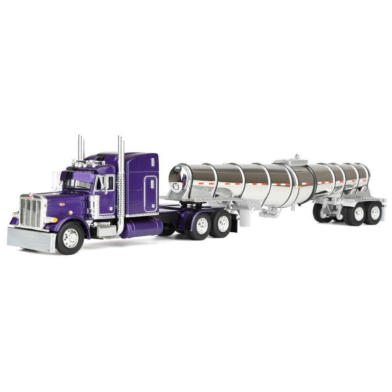 1/64 Peterbilt 379 Semi Truck with 63in Mid-Roof Sleeper Cab & Polar Deep Drop Trailer, Wild Orchid, DCP by First Gear